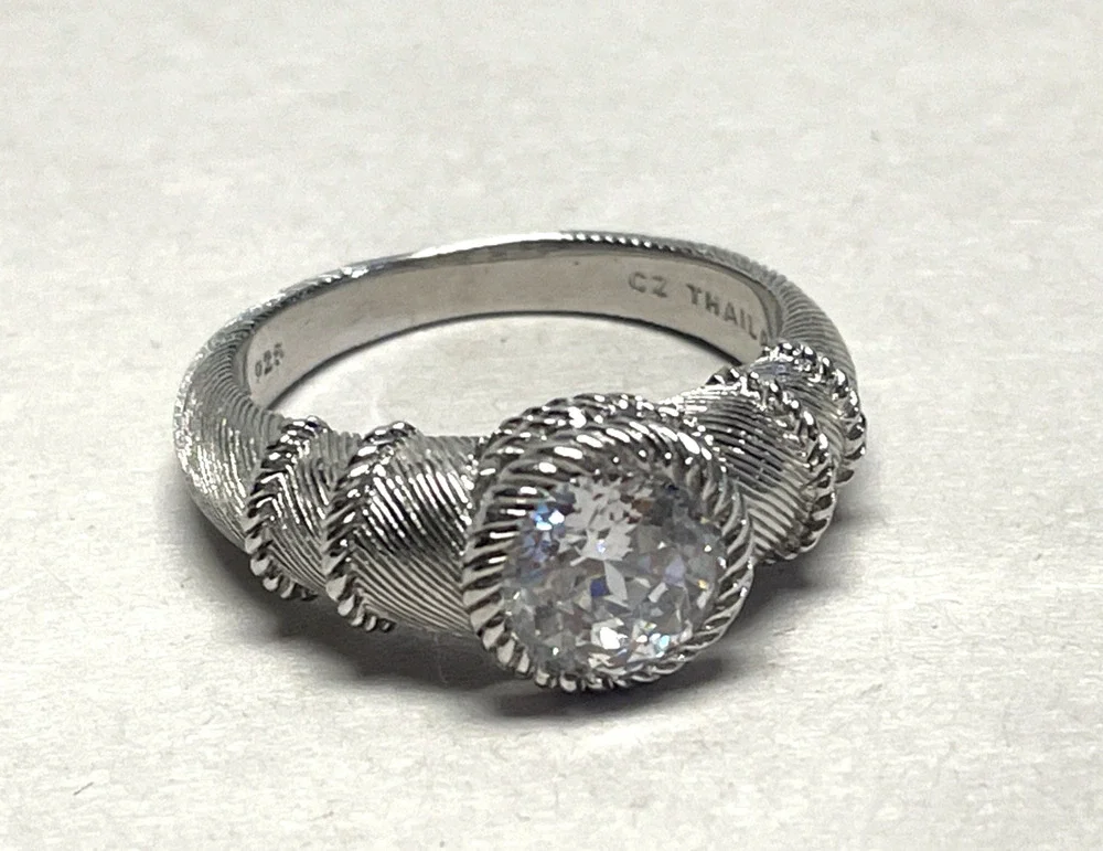 Judith Ripka 925 Sterling Silver Feathered Ring Size 11 Cubic Zirconia CZ
